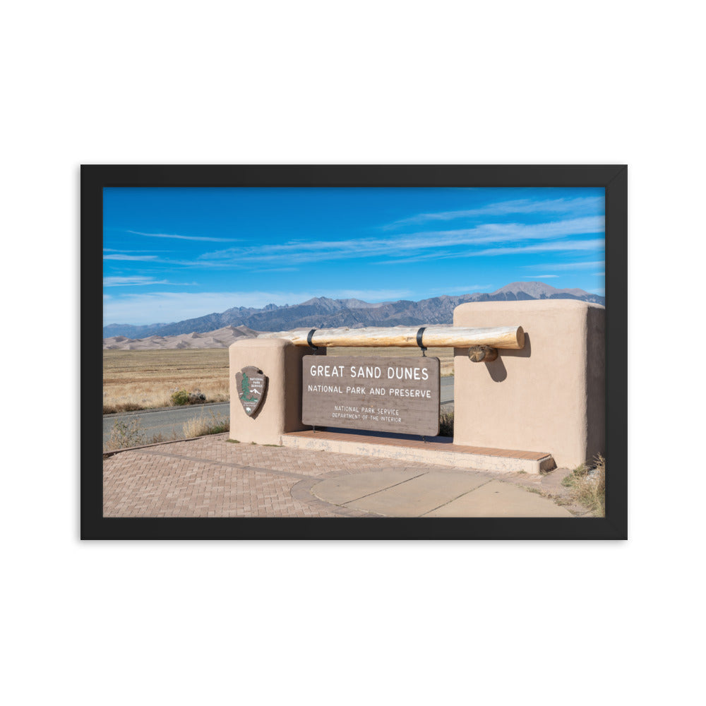 Great Sand Dunes National Park Sign - Framed Photo