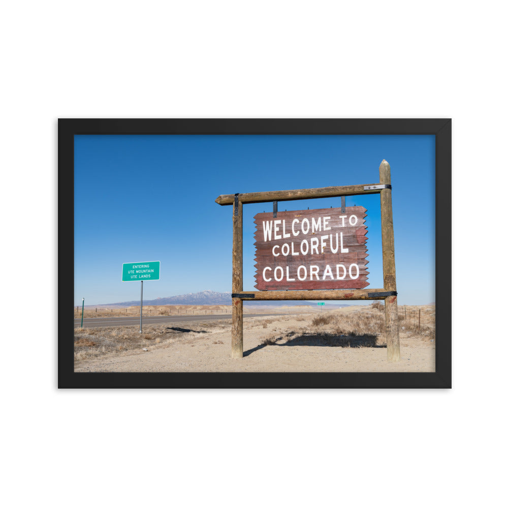Welcome to Colorful Colorado Highway Sign - Framed Photo